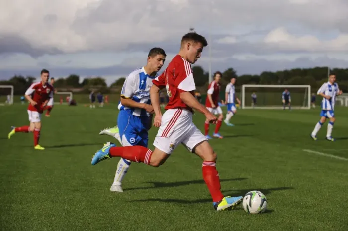 Framed Print : Action-Packed U18 Football: Ben Withey of Bristol City Throttles Forward Against Brighton & Hove Albion