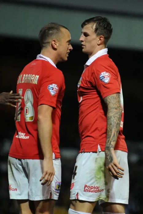 Framed Print : Aden Flint and Aaron Wilbraham Celebrate Goal for Bristol City against Port Vale, September 16, 2014 Framed Print : Aden Flint and Aaron Wilbraham Celebrate Goal for Bristol City against Port Vale, September 16, 2014
