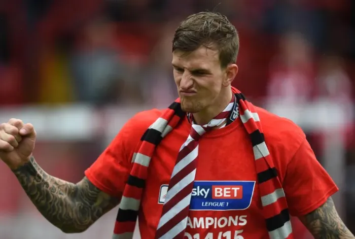 Framed Print : Aden Flint in Action: Bristol City vs Walsall, Sky Bet League One, May 2015