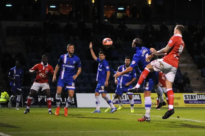 Framed Print : Aden Flint Charges Towards Goal: Gillingham vs. Bristol City, FA Cup Round One