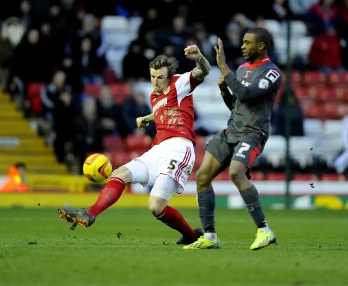 Framed Print : Aden Flint Clears Ball for Bristol City Against Carlisle United, February 2014 Framed Print : Aden Flint Clears Ball for Bristol City Against Carlisle United, February 2014