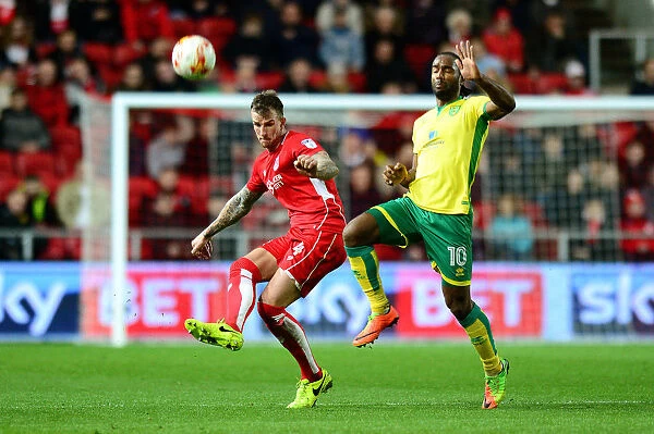 Aden Flint Clears Ball from Cameron Jerome: Intense Moment at Ashton Gate, Bristol City vs Norwich City