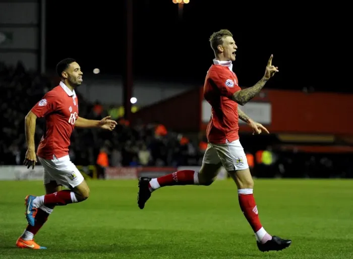 Framed Print : Aden Flint and Derrick Williams Celebrate Double Strike: Bristol City's Victory Moment vs. Bradford City (October 2014) Framed Print : Aden Flint and Derrick Williams Celebrate Double Strike: Bristol City's Victory Moment vs. Bradford City (October 2014)