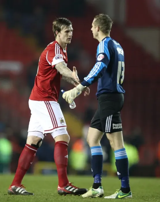 Framed Print : Aden Flint and Elliott Parish of Bristol City Share a Moment after Leyton Orient Match, November 2013 Framed Print : Aden Flint and Elliott Parish of Bristol City Share a Moment after Leyton Orient Match, November 2013