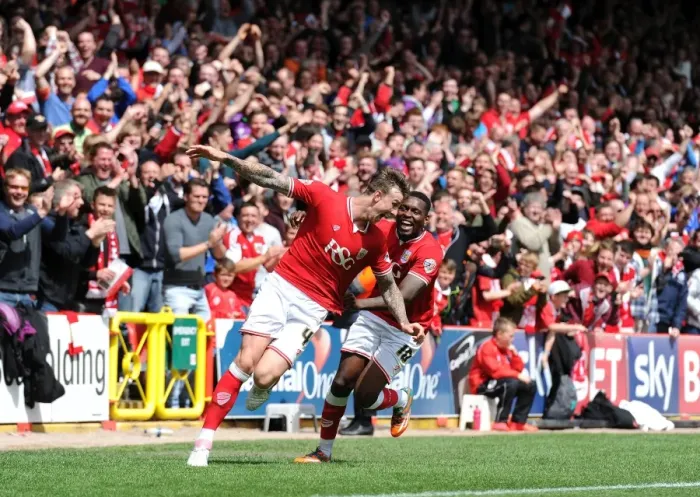 Framed Print : Aden Flint and Jay Emmanuel-Thomas Celebrate Goal for Bristol City against Walsall, Sky Bet League One, May 2015 Framed Print : Aden Flint and Jay Emmanuel-Thomas Celebrate Goal for Bristol City against Walsall, Sky Bet League One, May 2015