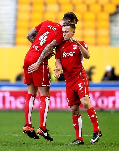 Aden Flint and Joe Bryan Celebrate 2-1 Goal for Bristol City against Wolverhampton Wanderers, Sky Bet Championship (December 2016)