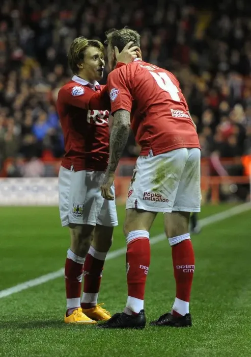Framed Print : Aden Flint and Luke Freeman Celebrate Double Strike: Bristol City vs. Bradford City, 2014 Framed Print : Aden Flint and Luke Freeman Celebrate Double Strike: Bristol City vs. Bradford City, 2014