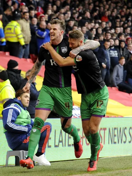 Framed Print : Aden Flint and Nathan Baker's Jubilant Moment: Nottingham Forest vs. Bristol City, 2016