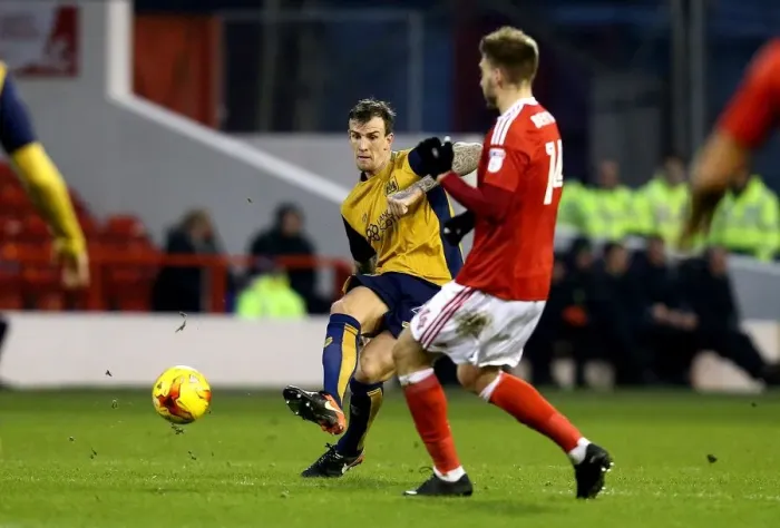 Framed Print : Aden Flint Passes for Bristol City at Nottingham Forest, Sky Bet Championship 2017