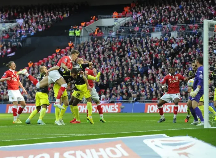 Framed Print : Aden Flint Scores Opening Goal: Bristol City's Victory in Johnstone's Paint Trophy Final Against Walsall (2015)