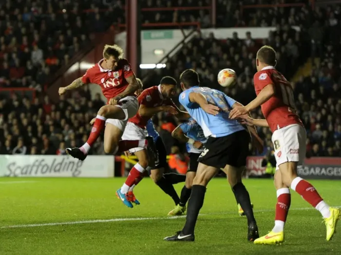Framed Print : Aden Flint Scores: Thrilling Moment as Bristol City Takes the Lead Against Bradford City, 21 October 2014 Framed Print : Aden Flint Scores: Thrilling Moment as Bristol City Takes the Lead Against Bradford City, 21 October 2014