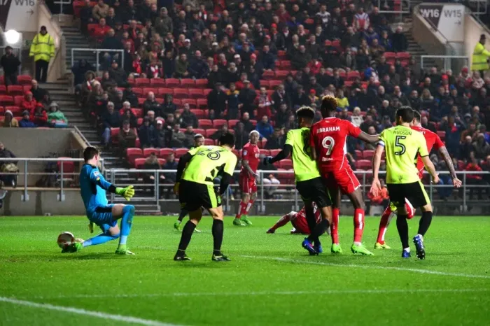 Framed Print : Aden Flint Scores the Winning Goal: Bristol City vs. Huddersfield Town, Sky Bet Championship (17 March 2017)