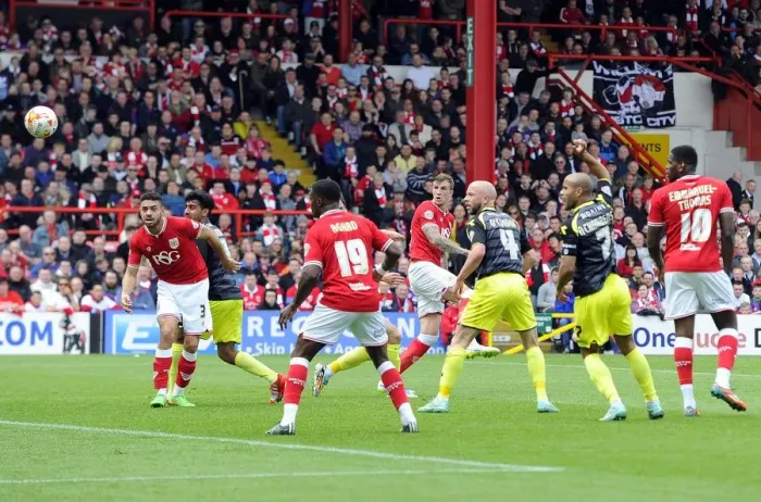Framed Print : Aden Flint Scores the Winning Goal for Bristol City against Walsall, Sky Bet League One, May 2015
