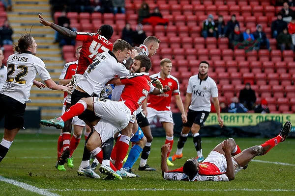 Aden Flint vs Jamie Ness: Intense Moment in Crewe Alexandra vs Bristol City Football Match, 2014