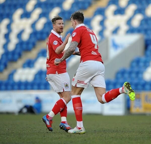Aden Flint and Wade Elliott Celebrate Goal for Bristol City against Colchester United, 2015