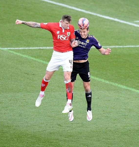 Aden Flint Wins High Ball Over Andy Carroll: Bristol City vs West Ham United, FA Cup Fourth Round