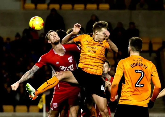 Framed Print : Aden Flint's Determined Heading Attempt vs. Wolverhampton Wanderers (December 2016)
