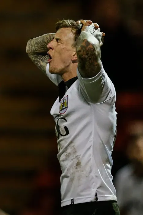 Framed Print : Aden Flint's Disappointment: Bristol City's Missed Opportunity at Crewe Alexandra (2014)