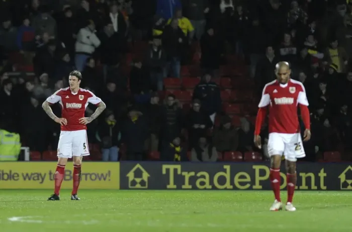 Framed Print : Aden Flint's Disappointment: Watford vs. Bristol City FA Cup Replay Framed Print : Aden Flint's Disappointment: Watford vs. Bristol City FA Cup Replay