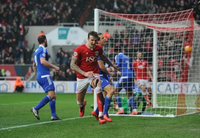 Framed Print : Aden Flint's Double: Celebrating Bristol City's Victory over Ipswich Town (13 / 02 / 2016) Framed Print : Aden Flint's Double: Celebrating Bristol City's Victory over Ipswich Town (13 / 02 / 2016)