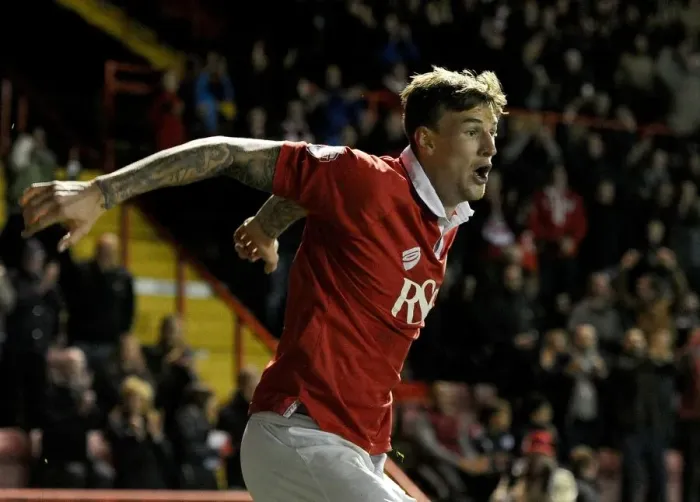 Framed Print : Aden Flint's Euphoric Goal: Bristol City's Victory Over Bradford City (2014)
