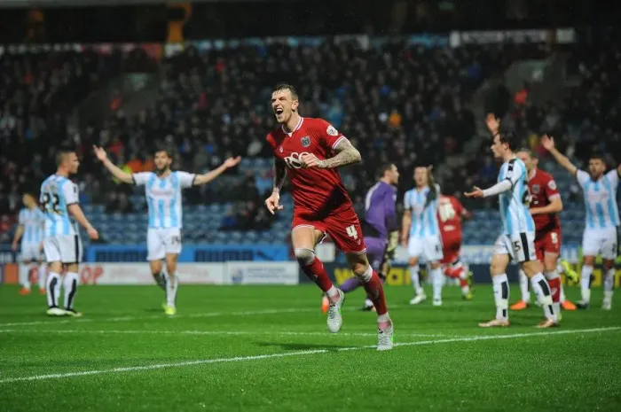 Framed Print : Aden Flint's Euphoric Goal Celebration: Huddersfield Town vs. Bristol City (Sky Bet Championship, December 12, 2015) Framed Print : Aden Flint's Euphoric Goal Celebration: Huddersfield Town vs. Bristol City (Sky Bet Championship, December 12, 2015)