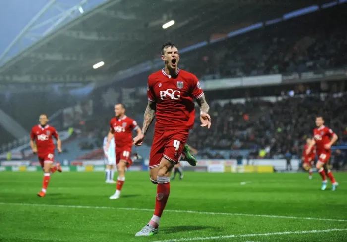 Framed Print : Aden Flint's Euphoric Goal Celebration: Huddersfield Town vs. Bristol City, Sky Bet Championship (December 12, 2015)