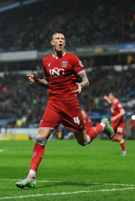 Framed Print : Aden Flint's Euphoric Goal Celebration: Huddersfield vs. Bristol City, Sky Bet Championship (December 12, 2015)