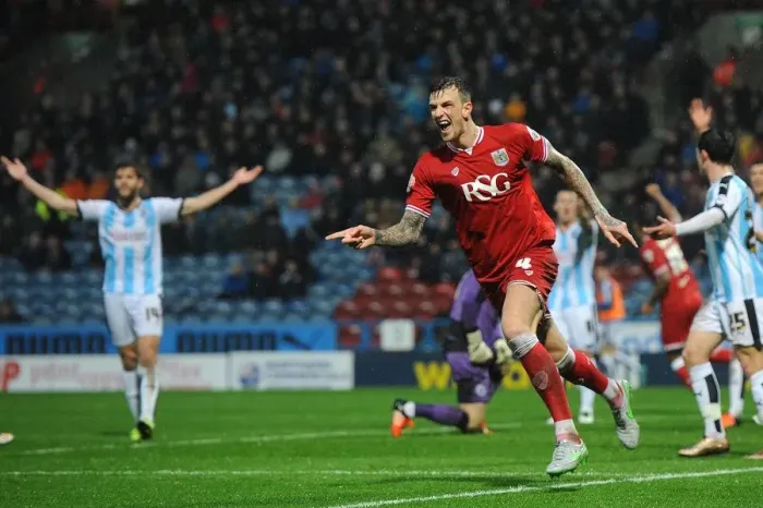 Framed Print : Aden Flint's Euphoric Goal Celebration: Huddersfield vs. Bristol City, Sky Bet Championship (December 12, 2015)