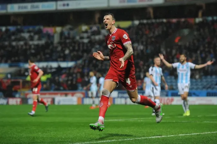 Framed Print : Aden Flint's Euphoric Goal: Huddersfield Town vs. Bristol City, Sky Bet Championship (December 12, 2015)