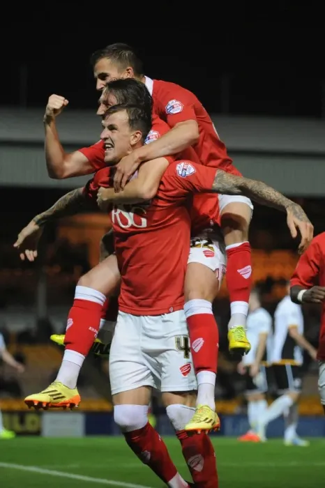 Framed Print : Aden Flint's Euphoric Goal: Port Vale vs. Bristol City (September 16, 2014)