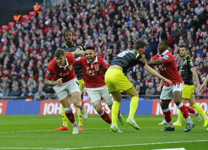 Framed Print : Aden Flint's Goal: Bristol City's Johnstone's Paint Trophy Victory Over Walsall at Wembley Stadium, 2015 Framed Print : Aden Flint's Goal: Bristol City's Johnstone's Paint Trophy Victory Over Walsall at Wembley Stadium, 2015