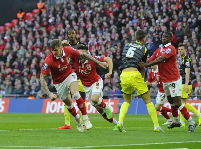 Framed Print : Aden Flint's Goal Kickstarts Bristol City's Johnstone's Paint Trophy Victory over Walsall (2015) Framed Print : Aden Flint's Goal Kickstarts Bristol City's Johnstone's Paint Trophy Victory over Walsall (2015)
