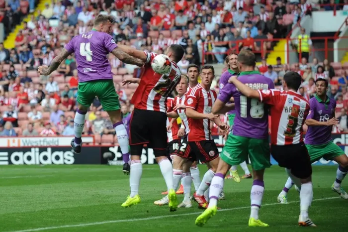 Framed Print : Aden Flint's Headed Goal: Sheffield United vs. Bristol City, Sky Bet League One Opening Match (09.08.2014) Framed Print : Aden Flint's Headed Goal: Sheffield United vs. Bristol City, Sky Bet League One Opening Match (09.08.2014)