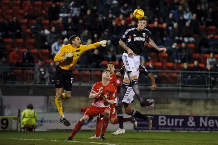 Framed Print : Aden Flint's Header: Bristol City's 3rd Goal vs Leyton Orient (11 / 02 / 2014) Framed Print : Aden Flint's Header: Bristol City's 3rd Goal vs Leyton Orient (11 / 02 / 2014)