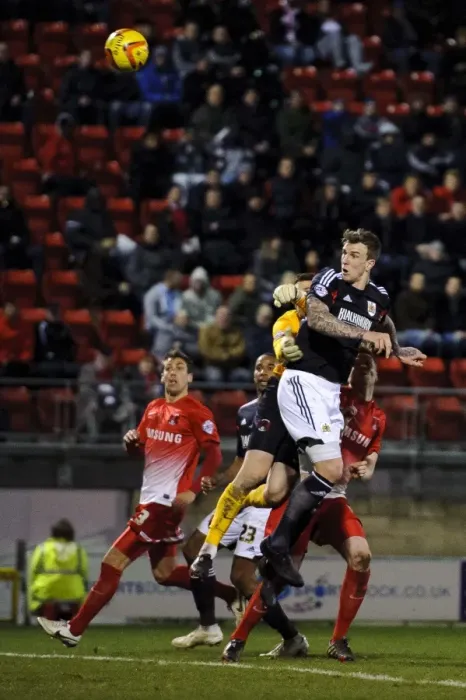 Framed Print : Aden Flint's Header: The Decisive Goal in Bristol City's 3-0 Win Over Leyton Orient in Sky Bet Football League 1, 2014 Framed Print : Aden Flint's Header: The Decisive Goal in Bristol City's 3-0 Win Over Leyton Orient in Sky Bet Football League 1, 2014