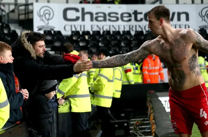 Framed Print : Aden Flint's Heartfelt Gesture: Giving His Shirt to a Fan at Derby County v Bristol City (11 / 02 / 2017)