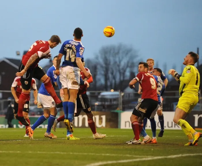 Framed Print : Aden Flint's Late Threat: Oldham Athletic vs. Bristol City, Sky Bet League One