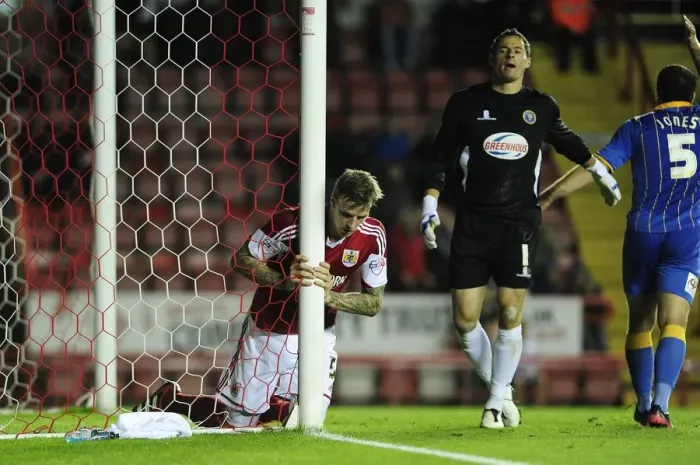 Framed Print : Aden Flint's Missed Opportunity: Bristol City vs Shrewsbury Town, 2013 Framed Print : Aden Flint's Missed Opportunity: Bristol City vs Shrewsbury Town, 2013