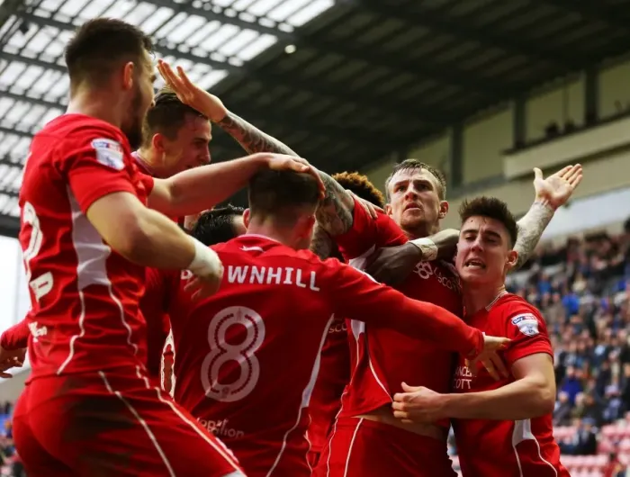 Framed Print : Aden Flint's Thrilling Goal Celebration: Bristol City Stuns Wigan Athletic in Sky Bet Championship (11-03-2017)