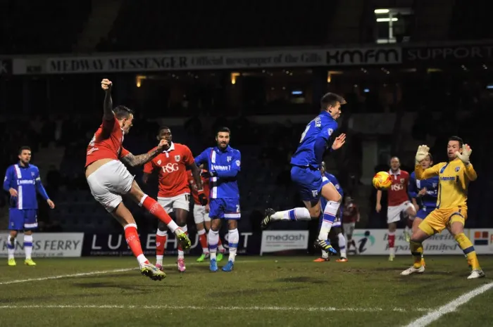 Framed Print : Aden Flint's Thrilling Shot: Bristol City's Johnstone's Paint Trophy Area Final Assault at Priestfield Stadium