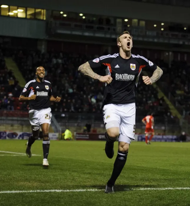 Framed Print : Aden Flint's Triple: Bristol City's Defender Goal Celebration vs Leyton Orient (11 / 02 / 2014) Framed Print : Aden Flint's Triple: Bristol City's Defender Goal Celebration vs Leyton Orient (11 / 02 / 2014)