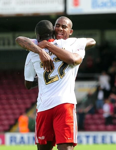 Adomah and Elliott Celebrate Bristol City's Goal: Scunthorpe United vs. Bristol City, Championship 2010