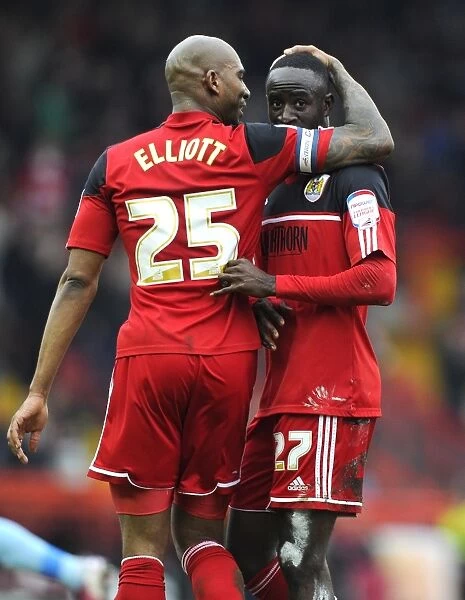 Adomah and Elliott Celebrate Goal: Bristol City vs. Middlesbrough, 09-03-2013