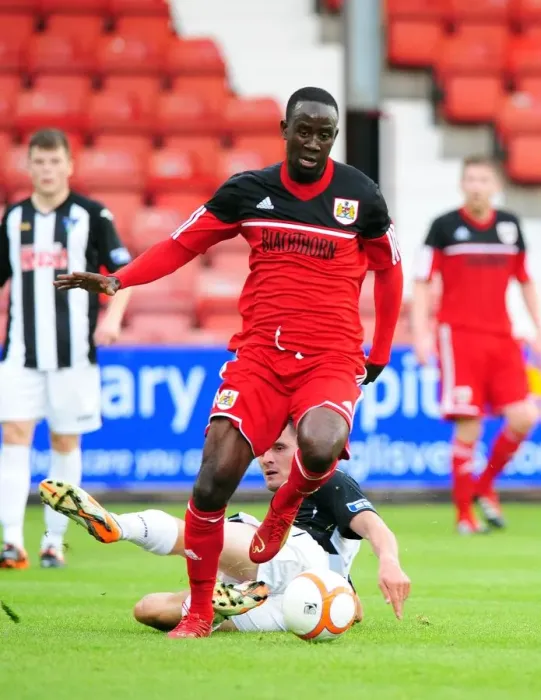 Framed Print : Adomah Scores Second Goal: Bristol City's Pre-Season Victory Over Dunfermline (August 2012) Framed Print : Adomah Scores Second Goal: Bristol City's Pre-Season Victory Over Dunfermline (August 2012)