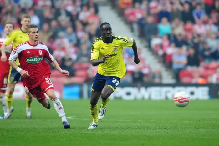 Framed Print : Adomah Sprints Ahead: Thrilling Moment from Middlesbrough vs. Bristol City Football Match, 24 / 03 / 2012