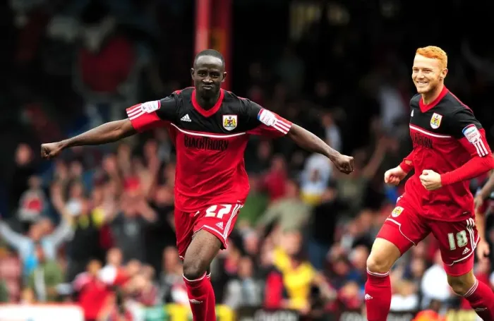Framed Print : Adomah and Taylor Celebrate Goal: Bristol City vs. Blackburn Rovers, Championship Football Match, Ashton Gate Stadium, 2012 Framed Print : Adomah and Taylor Celebrate Goal: Bristol City vs. Blackburn Rovers, Championship Football Match, Ashton Gate Stadium, 2012