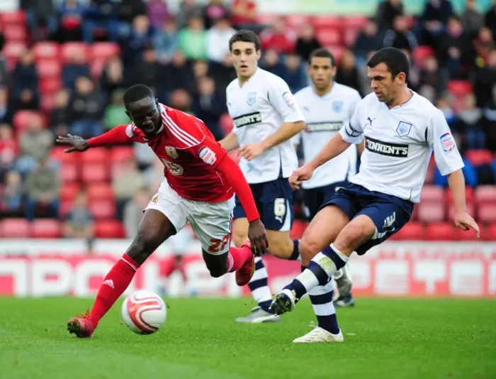 Framed Print : Adomah vs. Davidson: Intense Battle for the Ball in Bristol City vs. Preston North End Championship Match, 2010 Framed Print : Adomah vs. Davidson: Intense Battle for the Ball in Bristol City vs. Preston North End Championship Match, 2010