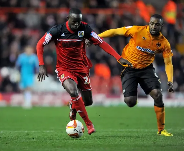 Framed Print : Adomah vs Ebanks-Blake: Intense Battle for Ball Possession during Bristol City vs Wolves Championship Match, 1st December 2012 Framed Print : Adomah vs Ebanks-Blake: Intense Battle for Ball Possession during Bristol City vs Wolves Championship Match, 1st December 2012