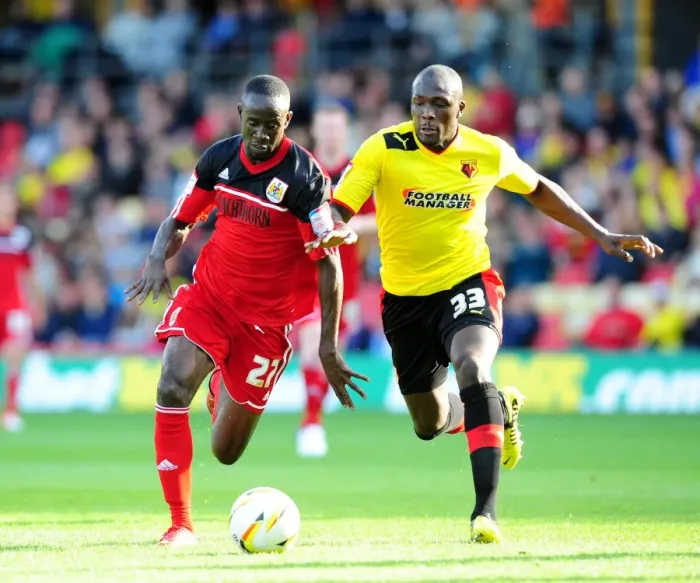 Framed Print : Adomah vs. Nosworthy: Intense Battle for Ball Possession in Watford vs. Bristol City Championship Clash Framed Print : Adomah vs. Nosworthy: Intense Battle for Ball Possession in Watford vs. Bristol City Championship Clash